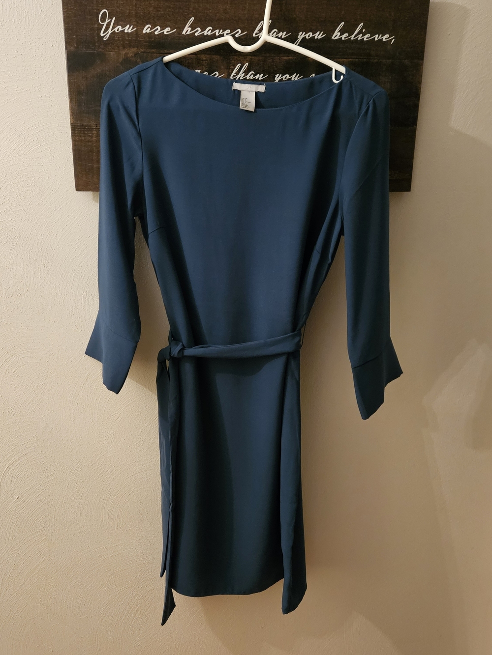 H&M Teal Midi Dress with Waist Tie